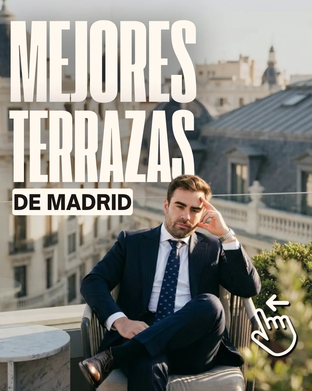 Primera diapositiva del carrusel interactivo para Kino Jerez con un planteamiento de diseño editorial minimalista enfocado en las mejores terrazas de la capital.